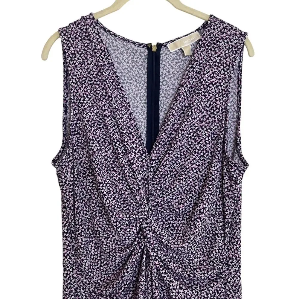 Michael Kors Floral Jumpsuit Twist Front Wide Leg Sleeveless Large Pink Navy
